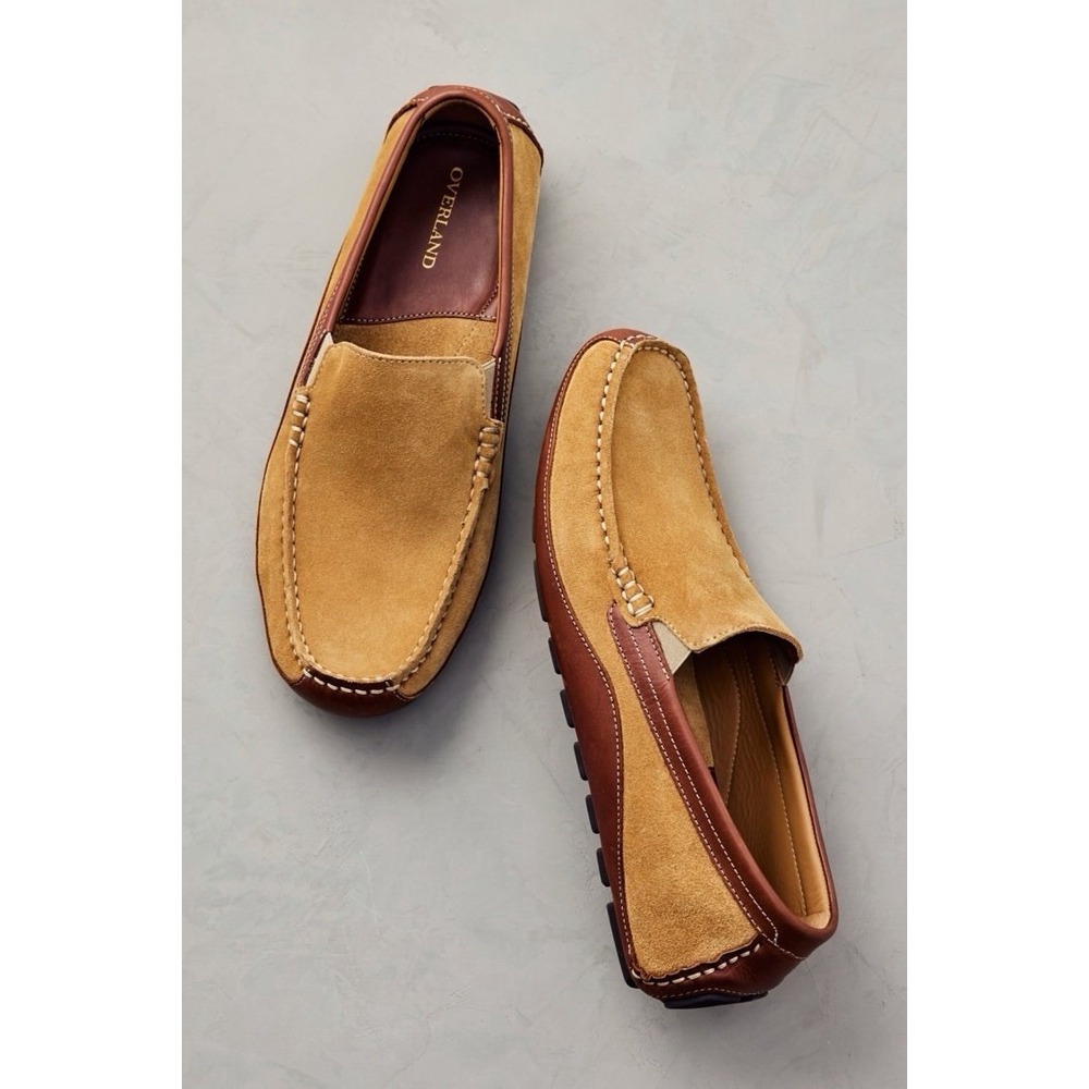 OVERLAND‎ Marco Suede & Leather Moccasin Shoes Khaki Cognac Sz 46 US 12?